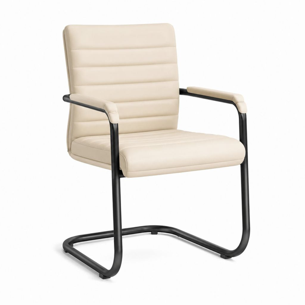 Freischwinger Konferenzstuhl Beige mit PU-Kunstleder und Stahlgestell 58 x 64 x 98 cm