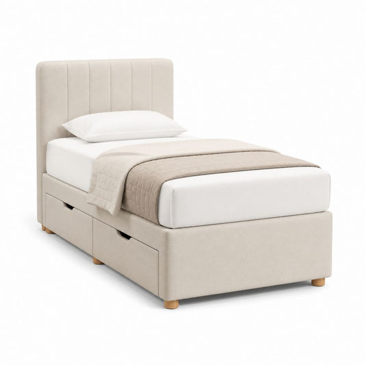 Polsterbett mit 2 Schubladen Beige Polyester rechteckig 90 x 200 cm