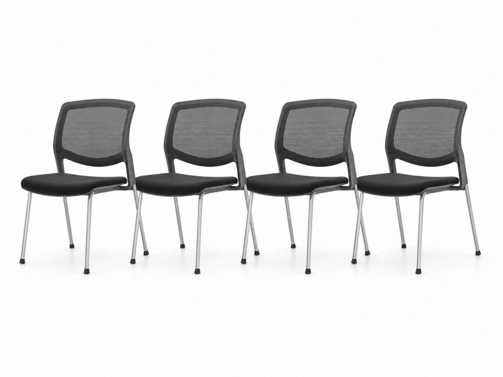4er Set Konferenzstühle Schwarz Polyester-Netzgewebe PVC-Kunstleder Stahlgestell 55 x 55 x 84 cm