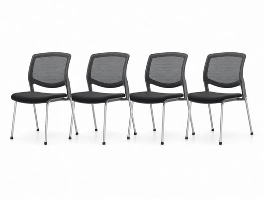 4er Set Konferenzstühle Schwarz Polyester-Netzgewebe PVC-Kunstleder Stahlgestell 55 x 55 x 84 cm