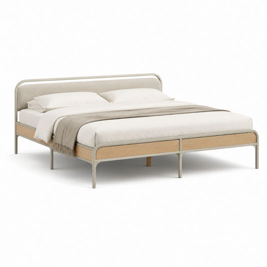 Doppelbett Bettgestell Beige Stahlrohr Polyester Eichenfurnier Rechteckig 160 x 200 cm