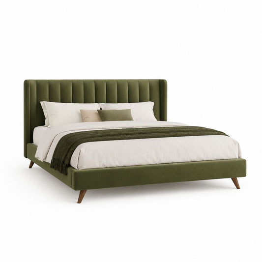 Polsterbett Doppelbett Olivgrün Polyestersamt Rechteckig 180 x 200 cm