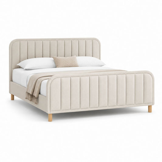Polsterbett Doppelbett Beige mit Polyesterbezug und vertikal gestepptem Kopfteil 160 x 200 cm