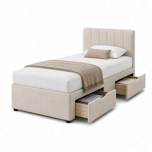 Polsterbett mit 2 Schubladen Beige Polyester Rechteckig 90 x 200 cm