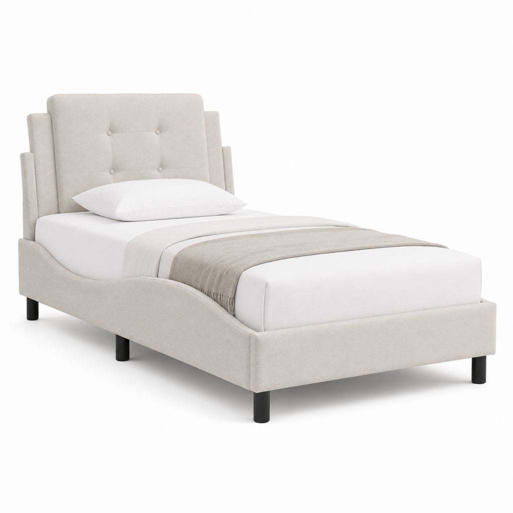 Polsterbett Einzelbett Beige Polyester Rechteckig mit Kopfteil 90 x 200 cm
