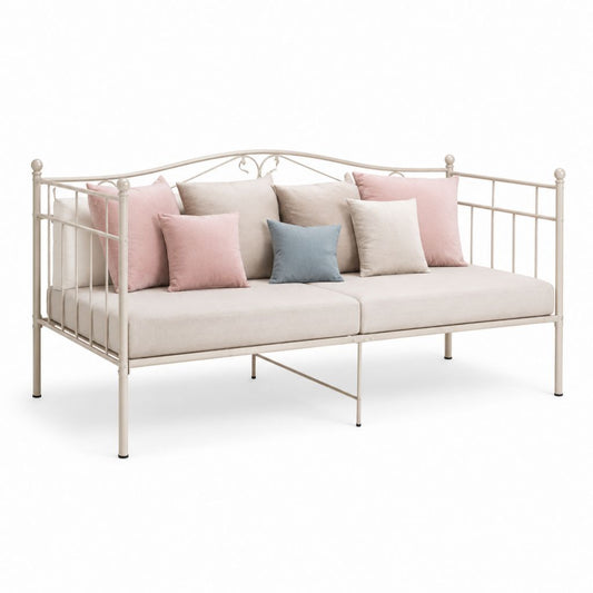 Tagesbett Bettgestell Creme Stahl rechteckig 200 x 90 x 95 cm