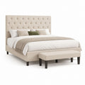 Polsterbett Set Beige Polyester rechteckig mit Sitzbank 180 x 200 cm