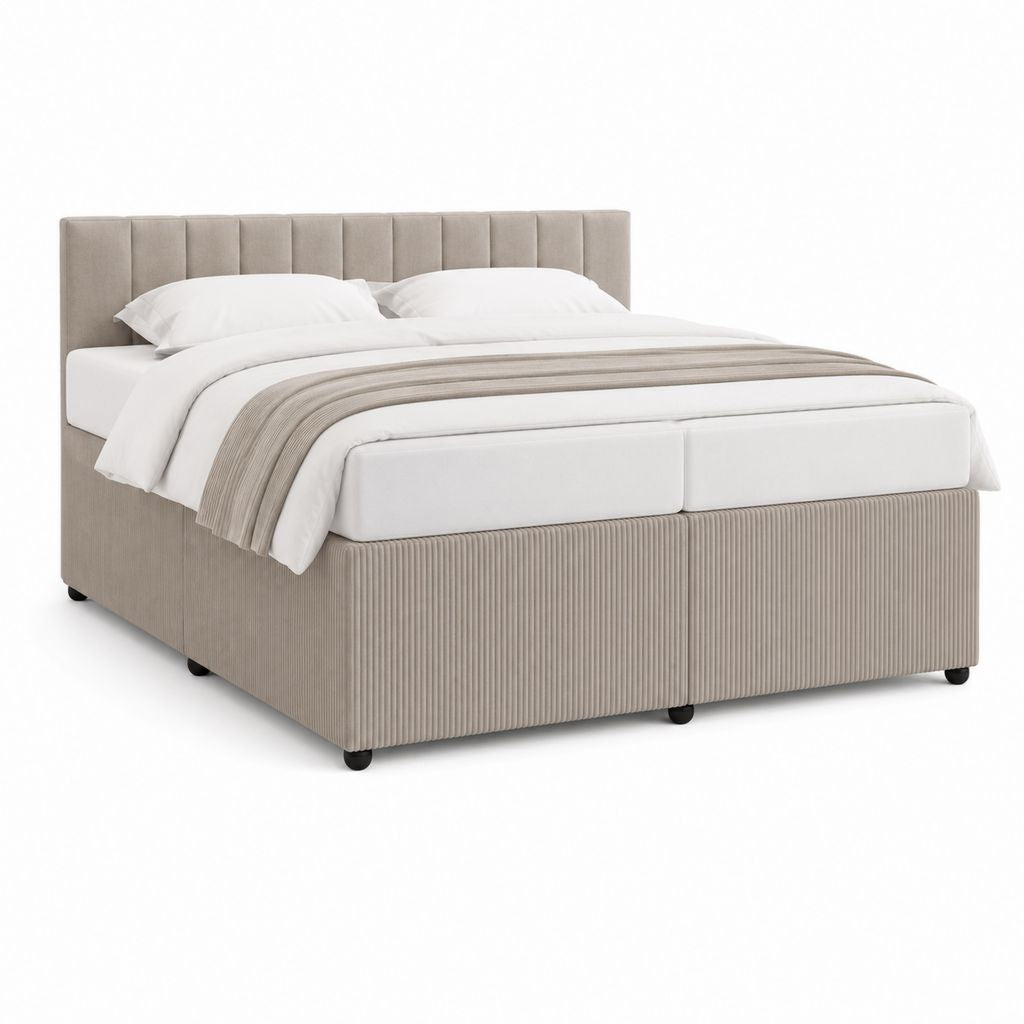 Boxspringbett Beige mit Polyester-Cordbezug 160 x 200 cm