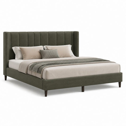 Polsterbett Doppelbett olivgrün mit Polyester-Samtbezug rechteckig 160 x 200 cm