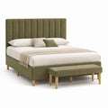 Polsterbett Set Olivgrün Polyester Samt 160 x 200 cm mit Bank