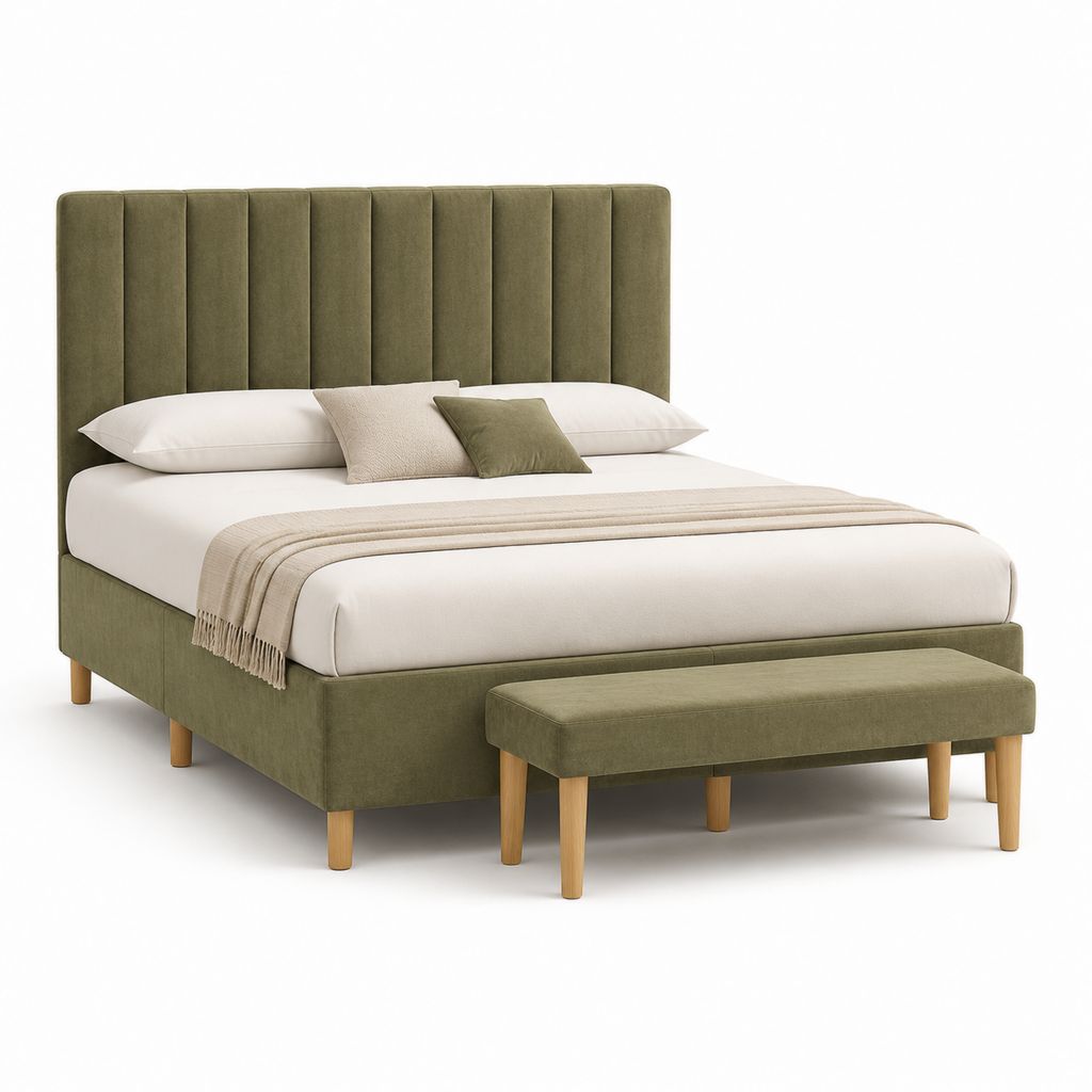 Polsterbett Set Olivgrün Polyester Samt 160 x 200 cm mit Bank