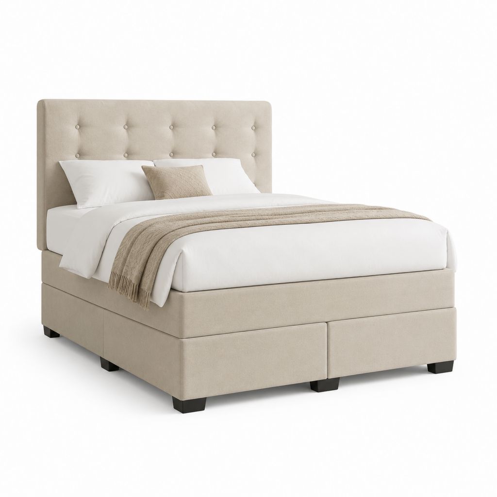 Boxspringbett Beige mit gepolstertem Kopfteil aus Polyester 180 x 200 cm