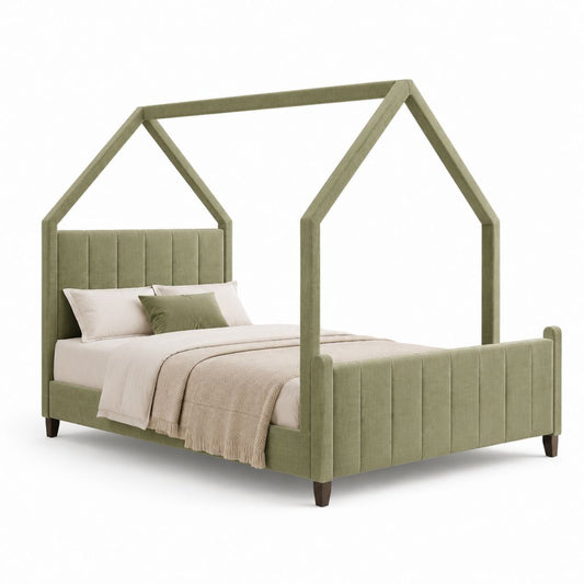 Hausbett Polsterbett Olivgrün Polyester-Samt 160 x 200 cm