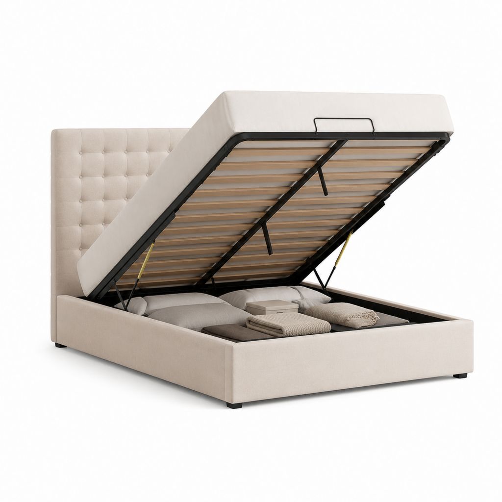 Polsterbett mit Stauraum Beige Polyester Rechteckig 160 x 200 cm